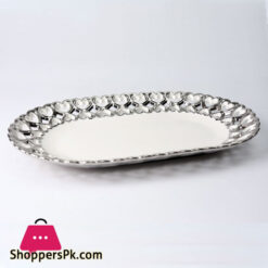 Royal Elegant Serving Platter Golden & Silver Border With Embossed Design Beautiful Dessert Candy Platter