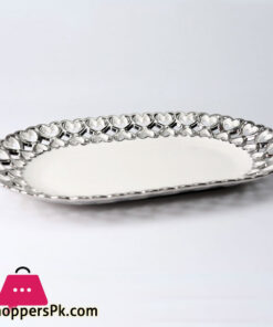 Royal Elegant Serving Platter Golden & Silver Border With Embossed Design Beautiful Dessert Candy Platter