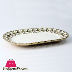 Royal Elegant Serving Platter Golden &Amp; Silver Border With Embossed Design Beautiful Dessert Candy Platter