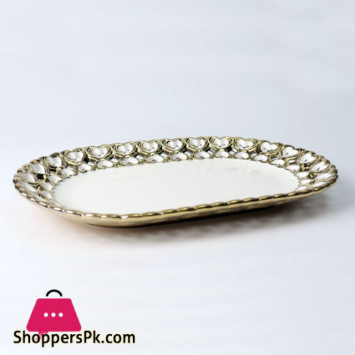 Royal Elegant Serving Platter Golden & Silver Border With Embossed Design Beautiful Dessert Candy Platter