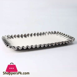 Royal Serving Platter Frilled Edges With Golden &Amp; Silver Borders - Beautiful Dish For Desserts &Amp; Candies - Super Quality Ceramic Platter