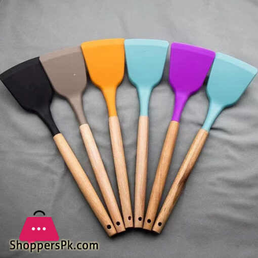 Silicone Wooden Handle Turner Cooking Spoon - 1 Pcs