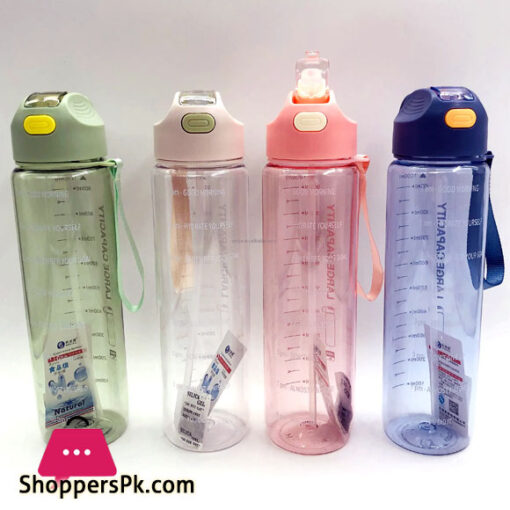 Sports Water Bottle Transparent Bottle with Handle 1Liter