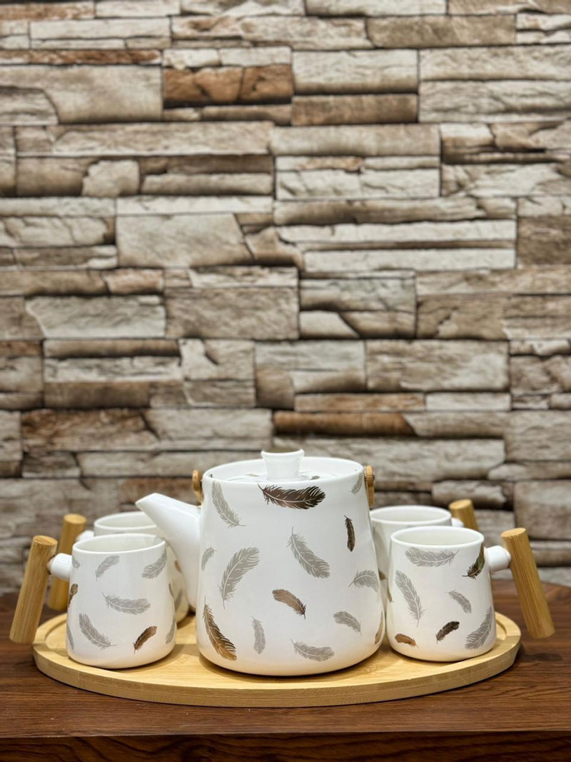 Subaishi Elegant Tea Set With Tray Ceramic