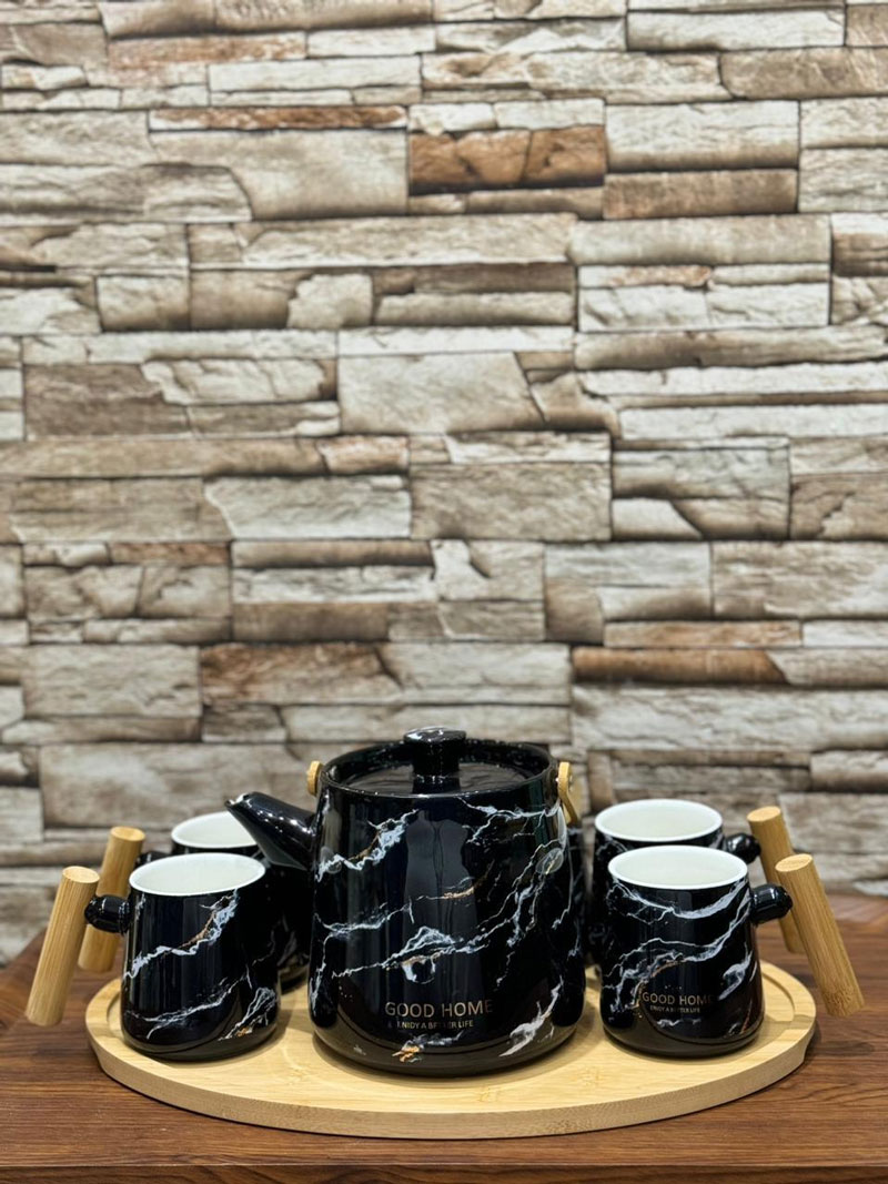 Subaishi Elegant Tea Set With Tray Ceramic