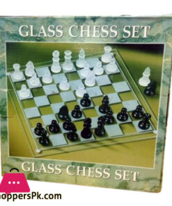 Vintage Glass Chess Set 32 ​​Frosted and Clear Pieces with Board and Glass Box