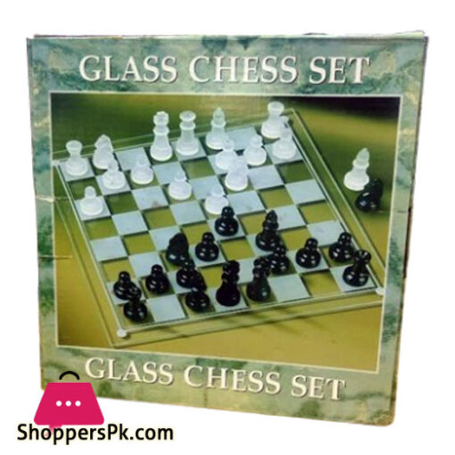 Vintage Glass Chess Set 32 ​​Frosted and Clear Pieces with Board and Glass Box
