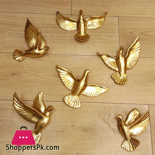 Wall Mounted Resin Birds Golden Statue Pack of 6