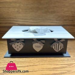 Wooden Tissue Box With Metal Leaf Emboss