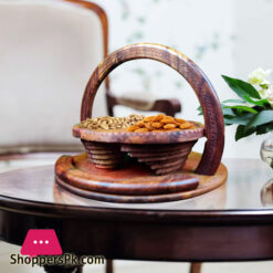 Wooden Dry Fruit Collapsible Basket Handcrafted Sheeshum Wood