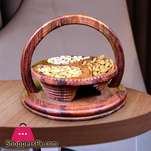 Wooden Dry Fruit Collapsible Basket Handcrafted Sheeshum Wood