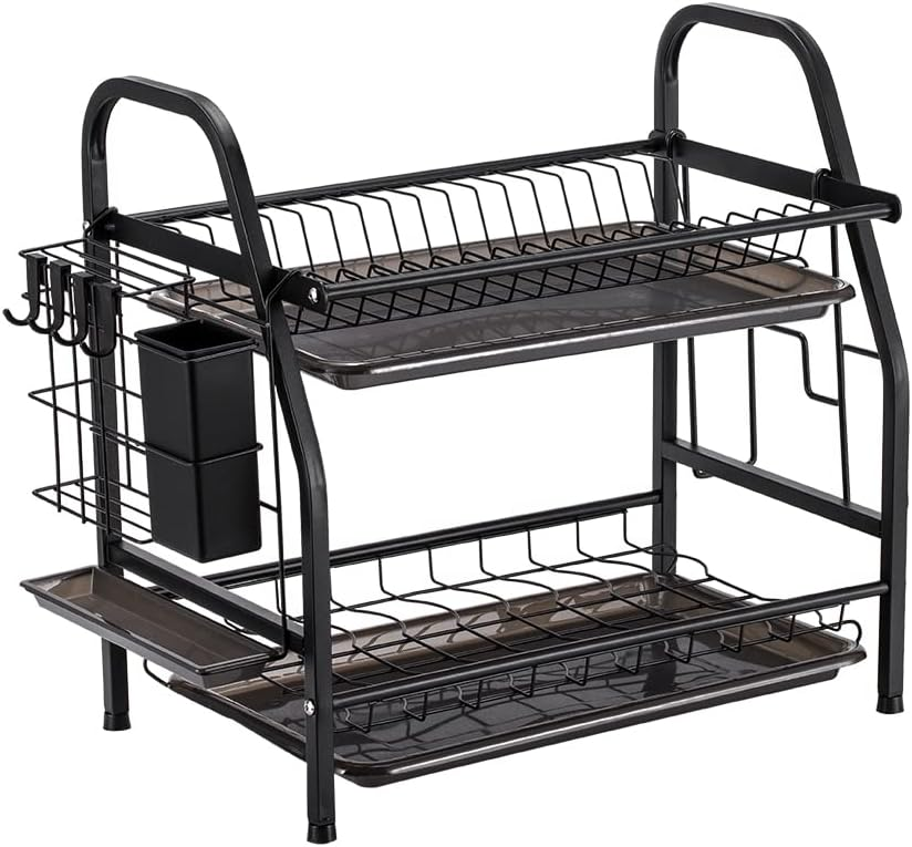 2 Tier Dish Rack Kitchen Shelf Organiser Black