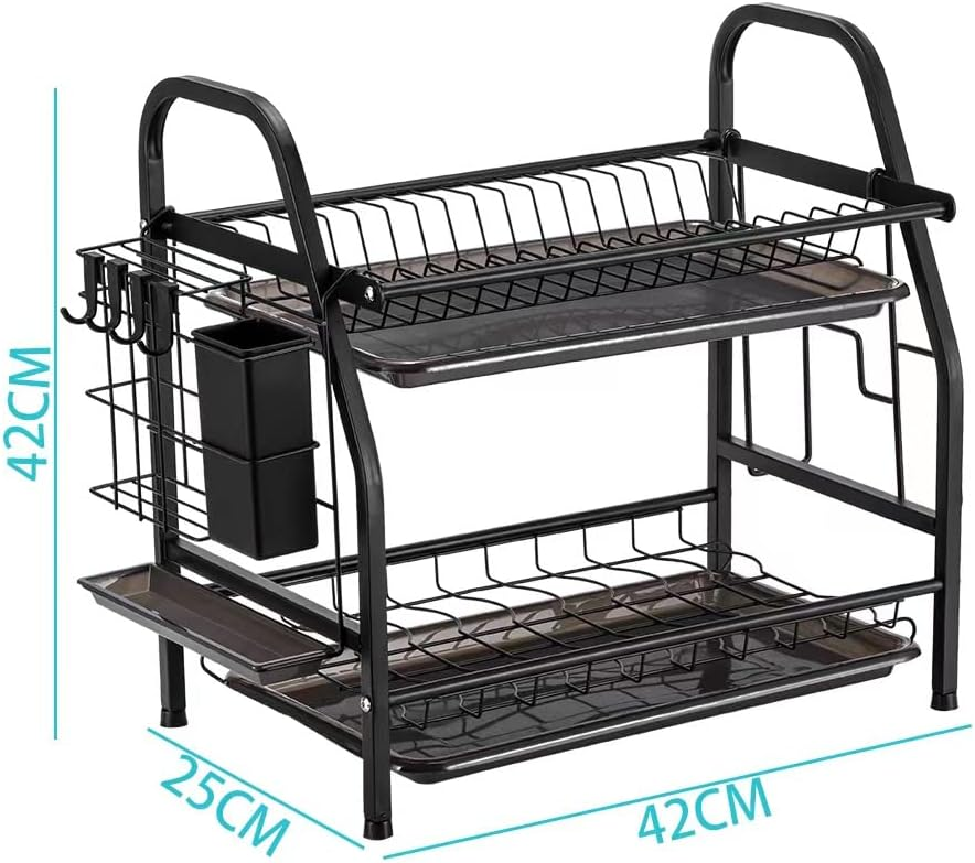 2 Tier Dish Rack Kitchen Shelf Organiser Black