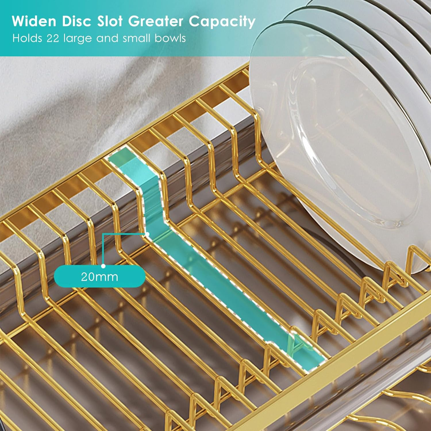 3 Tier Dish Draining Rack And Drain Board Set Large Capacity Dish Drainer Organizer Shelf With Utensil Holder, Cup Rack For Kitchen Counter Black Gold