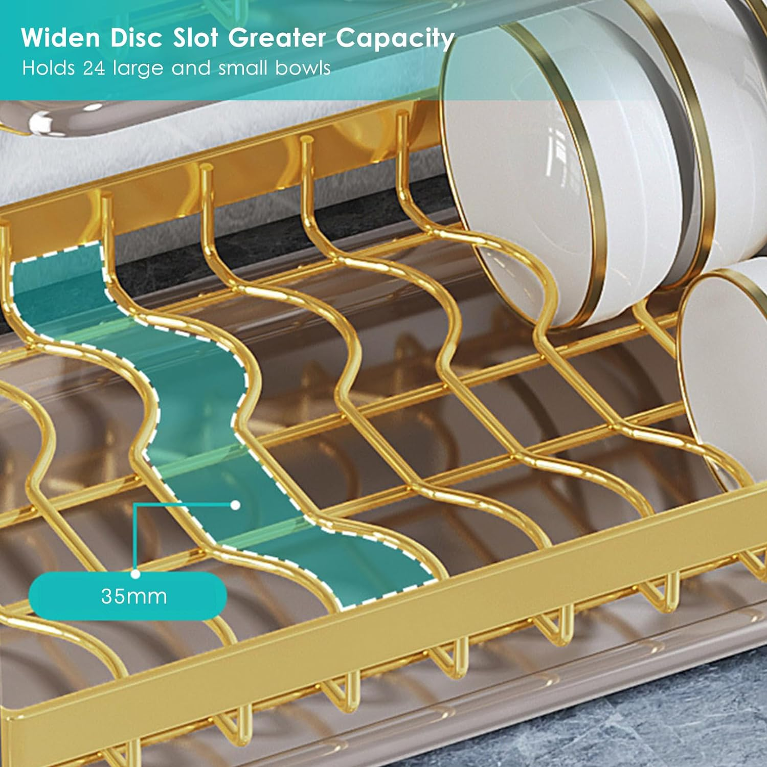 3 Tier Dish Draining Rack And Drain Board Set Large Capacity Dish Drainer Organizer Shelf With Utensil Holder, Cup Rack For Kitchen Counter Black Gold