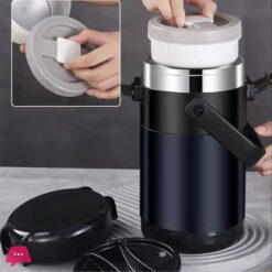 304 Stainless Steel Thermos Lunch Box Round Leak-Proof Multilayer Sealed Insulated Food Storage Container Work School Bento Box 2.6 Liter