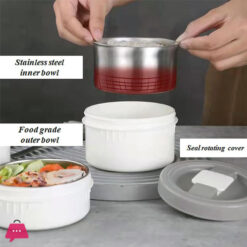 304 Stainless Steel Thermos Lunch Box Round Leak-Proof Multilayer Sealed Insulated Food Storage Container Work School Bento Box 2.6 Liter