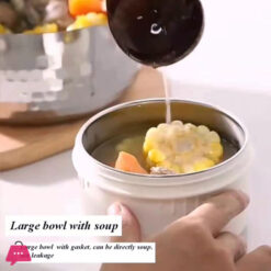 304 Stainless Steel Thermos Lunch Box Round Leak-Proof Multilayer Sealed Insulated Food Storage Container Work School Bento Box 2.6 Liter