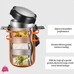 304 Stainless Steel Thermos Lunch Box Round Leak-Proof Multilayer Sealed Insulated Food Storage Container Work School Bento Box 2.6 Liter