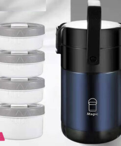 304 Stainless Steel Thermos Lunch Box Round Leak-Proof Multilayer Sealed Insulated Food Storage Container Work School Bento Box 2.6 Liter