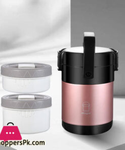 304 Stainless Steel Thermos Lunch Box Round Leak-Proof Multilayer Sealed Insulated Food Storage Container Work School Bento Box 2.3 Liter - Image 2