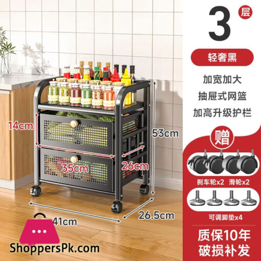 Drawer Type Detachable Household Fruit And Vegetable Rack Kitchen Storage Rack 3-Layer