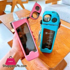 Techmanistan 350ml Plastic Water Bottle With Pop Up Straw Lock Drinking Large Portable Travel Bottle Plastic Sports Bottle 350ML Square Double Layer Classic Straw Water Bottle