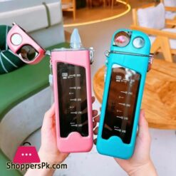 Techmanistan 350Ml Plastic Water Bottle With Pop Up Straw Lock Drinking Large Portable Travel Bottle Plastic Sports Bottle 350Ml Square Double Layer Classic Straw Water Bottle