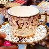 Brand Logo 6-Piece Tea Cups with Saucers Set Gold and White Ceramic