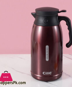 Cille Insulated Thermos Coffee Pot Tea Pot Stainless Steel Double Wall One Touch Lid With Handle Coffee Pot 2Liter 6 Cille Insulated Thermos Coffee Pot Tea Pot Stainless Steel Double Wall One Touch Lid With Handle Coffee Pot 2Liter - Image 2