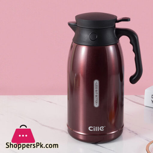 Cille Insulated Thermos Coffee Pot Tea Pot Stainless Steel Double Wall One Touch Lid with Handle Coffee Pot 1600 ml