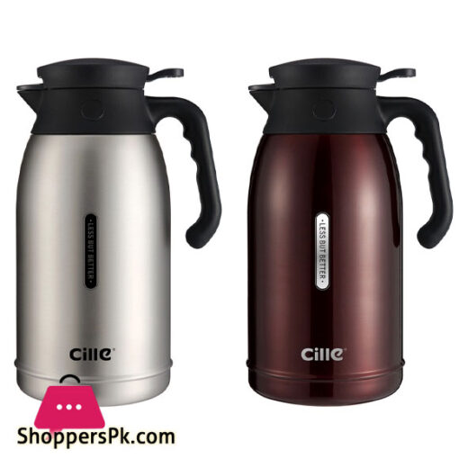 Cille Insulated Thermos Coffee Pot Tea Pot Stainless Steel Double Wall One Touch Lid with Handle Coffee Pot 2Liter