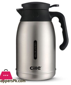 Cille Insulated Thermos Coffee Pot Tea Pot Stainless Steel Double Wall One Touch Lid with Handle Coffee Pot 2Liter