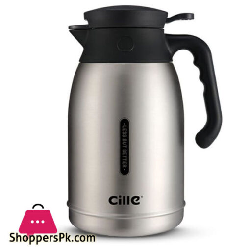 Cille Insulated Thermos Coffee Pot Tea Pot Stainless Steel Double Wall One Touch Lid with Handle Coffee Pot 2Liter