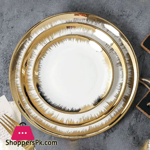 Gold Plated Ceramic Tableware Plate Set of 18