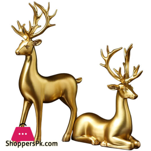 Golden Deer Resin Crafts Animal Ornaments Lovers Deer 2 Pcs