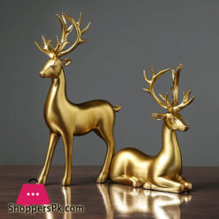 Golden Deer Resin Crafts Animal Ornaments Lovers Deer 2 Pcs