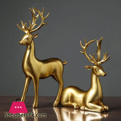 Golden Deer Resin Crafts Animal Ornaments Lovers Deer 2 Pcs