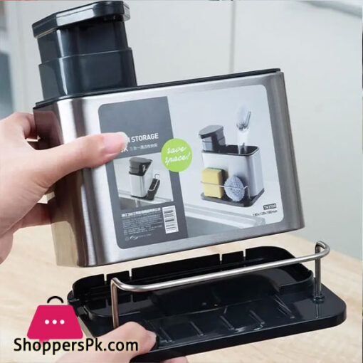 Kitchen Soap Dispenser with Sponge Holder Liquid Soap Dispenser Holder Pump Bottle for Sink with Brush Sponge Holder Holder