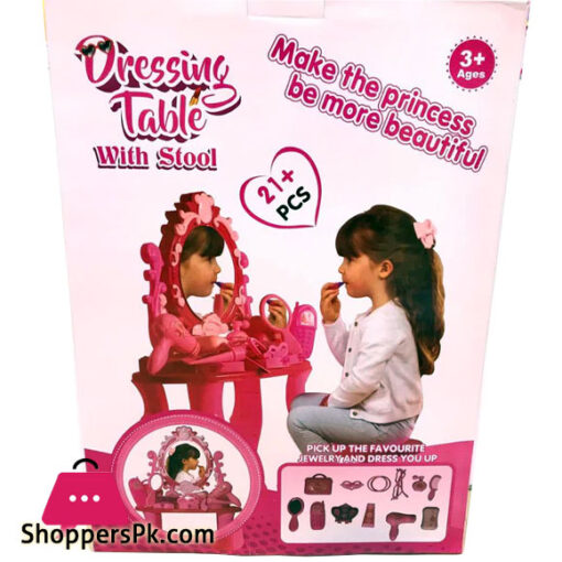 MAKEUP TOY DRESSING TABLE WITH STOOL AND ACCESSORIES 21PCS TOY FOR GIRLS MAKEUP SET