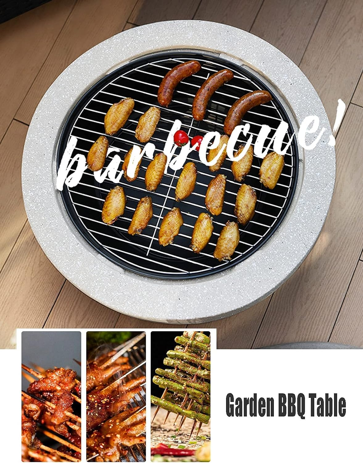 Outdoor Fire Pit Garden Wood Burning Fire Pit Bbq Grill Table, Outdoor Wood Burning Fire Bowl With Spark Screen Cover And Poker