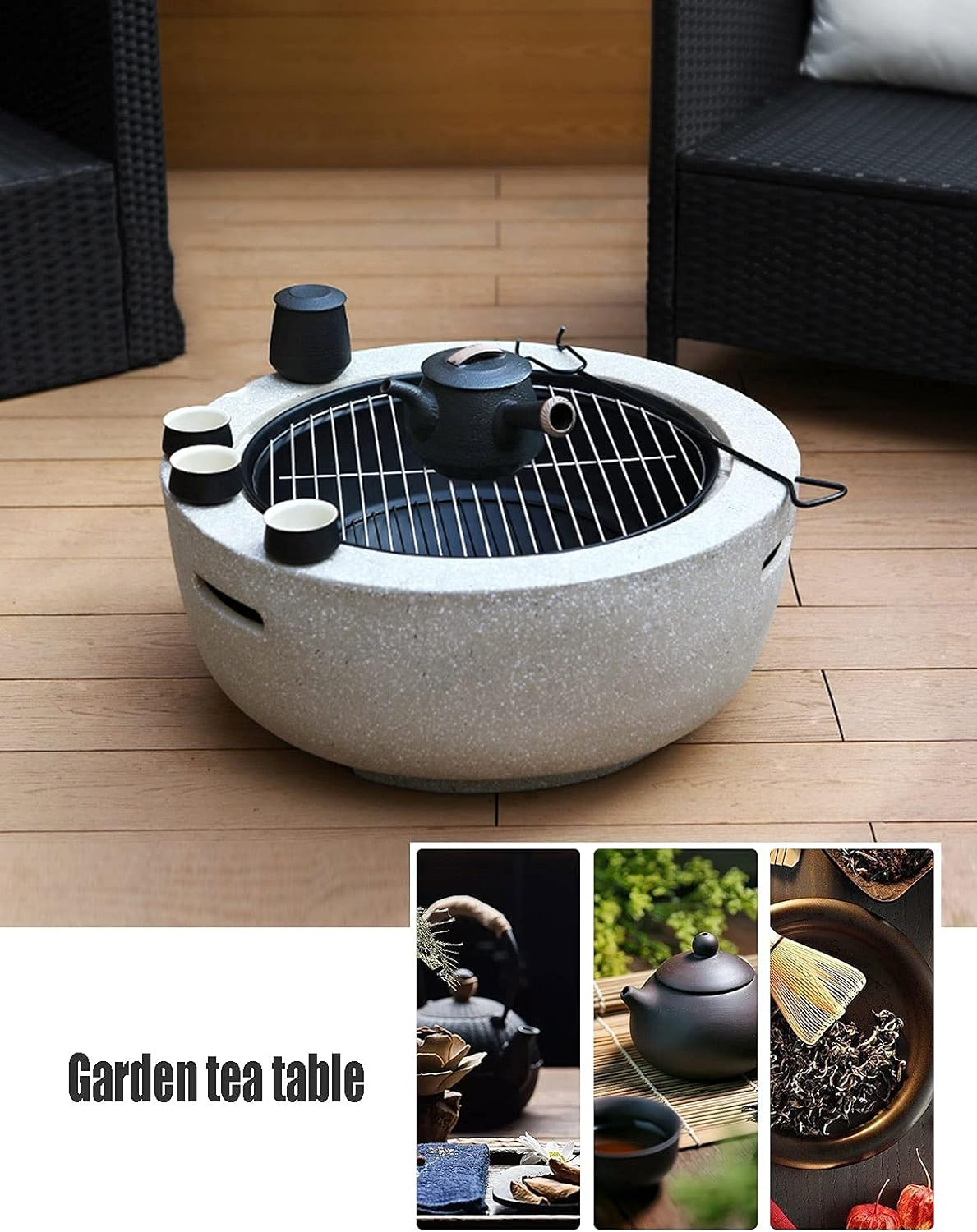 Outdoor Fire Pit Garden Wood Burning Fire Pit Bbq Grill Table, Outdoor Wood Burning Fire Bowl With Spark Screen Cover And Poker