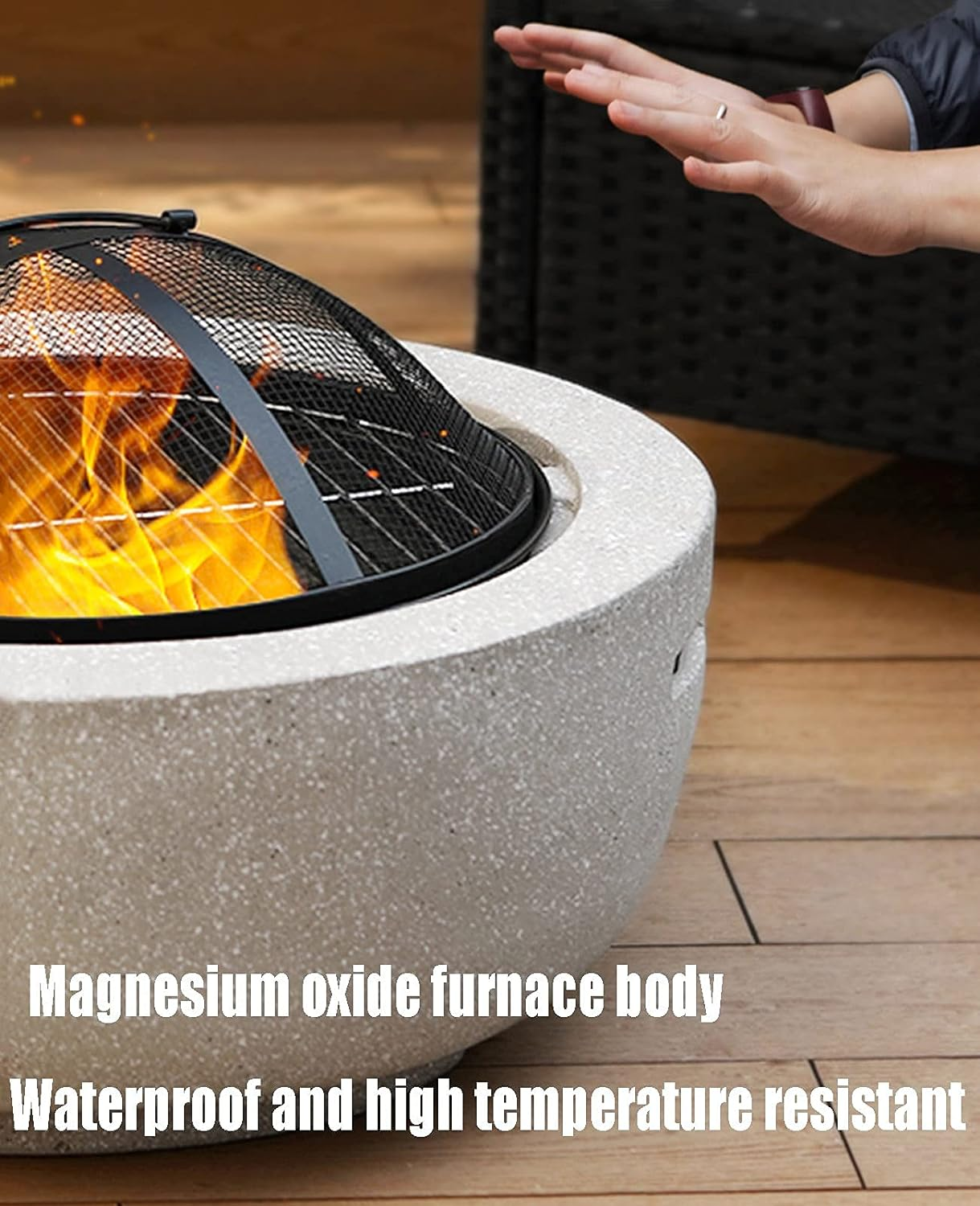 Outdoor Fire Pit Garden Wood Burning Fire Pit Bbq Grill Table, Outdoor Wood Burning Fire Bowl With Spark Screen Cover And Poker