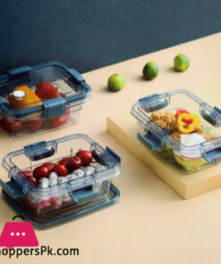 Plastic Sealed Box 3pcs Transparent Takeaway Box Set with Lock Fresh Container 450ml + 2600ml