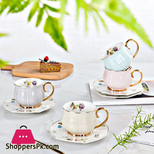 Queen Victoria Cream Shine Cup Saucers with Elegant Gold Touch Set of Six