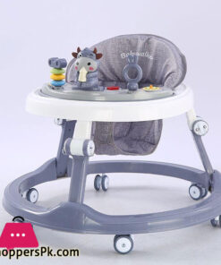 Round Baby Walker Foldable Adjustable Baby Walkers Cotton Fabric Rolling Walkers Activity Table Comfortable Carrier