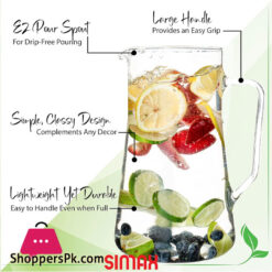 Simax Agra Borosilicate Glass 2.5 Litre Jug  For Beverage, Iced Tea, Lemonade &Amp; Juice
