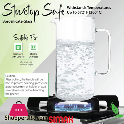 Simax Glass Pitcher 02.Ltr Borosilicate Glass Water Pitchers, Hot and Cold Safe Sangria Pitchers, for Beverage, Iced Tea, Lemonade & Juice