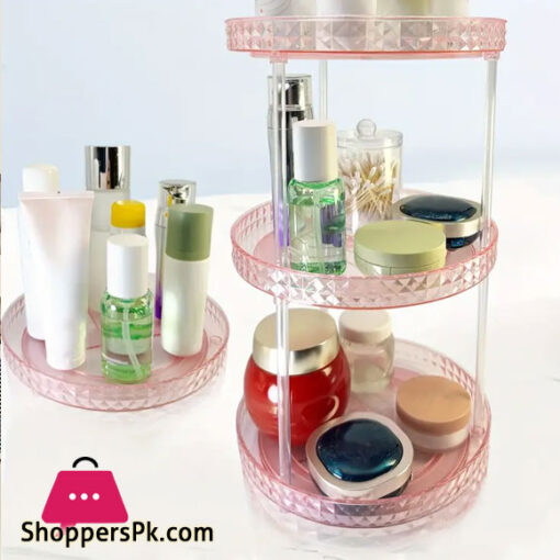 Transparent Rotating Round Cosmetics Storage Rack, Diamond 3-layer Makeup Storage Rack