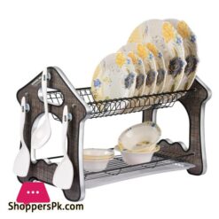 2 Tier WoodWave Dish Drying Rack Dish Organizer With Draining Tray For Bowl Cup Plate Tray Sink accessories